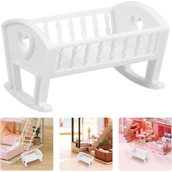 Mini Culla Bianco per Casa delle Bambole, Letto in Miniatura per Arredo Camera