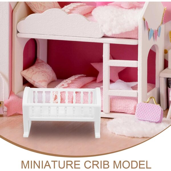 Mini Culla Bianco per Casa delle Bambole, Letto in Miniatura per Arredo Camera
