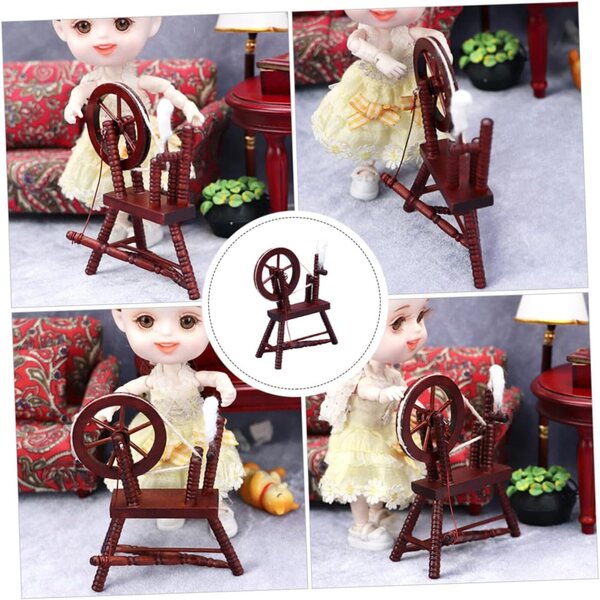Macchina Avvolgitrice Vintage in Legno Caffè per Mini Case e Micro Paesaggi Decorativi