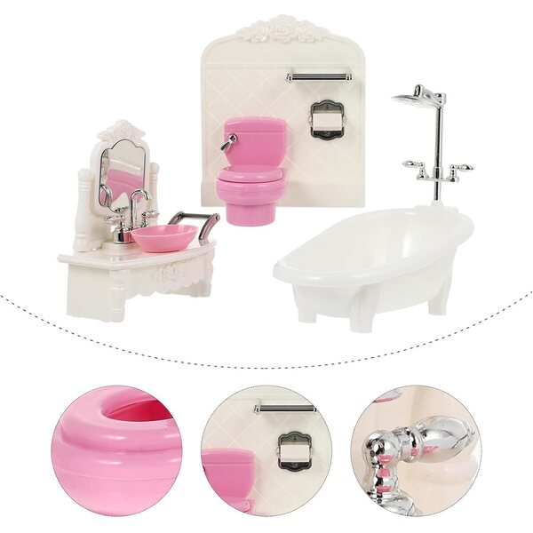 Set Mobili Bagno Miniatura Casa delle Bambole in Plastica Bianco, Decorazione Realistica