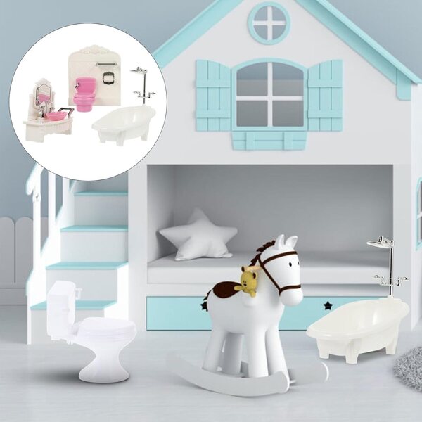Set Mobili Bagno Miniatura Casa delle Bambole in Plastica Bianco, Decorazione Realistica