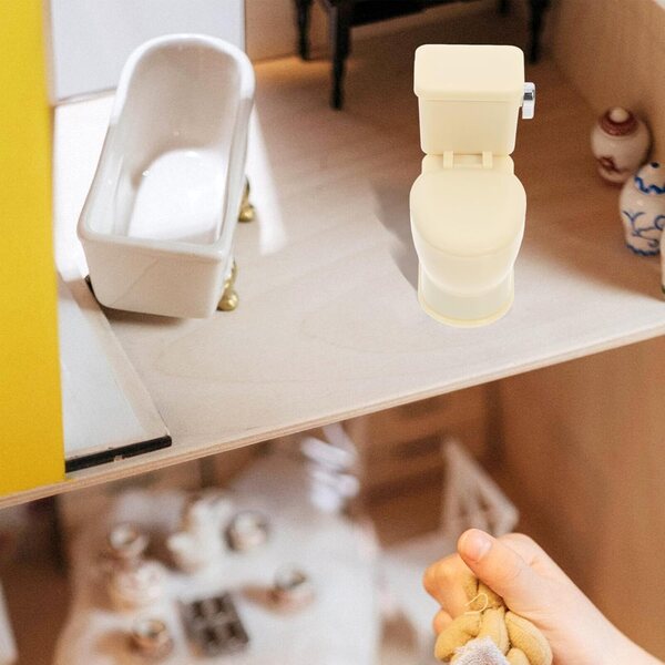 Vaguelly Gelbe Mini-Toilette aus ABS, wiederaufladbar mit Geräuschen für das Puppenhaus