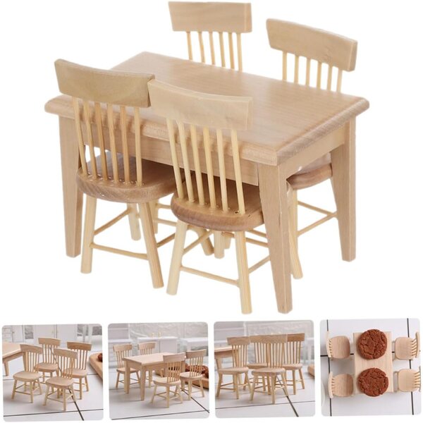 Set Mini Mobili Tavolo e Sedie in Legno per Casa delle Bambole 1:12 Decorazioni Realistiche