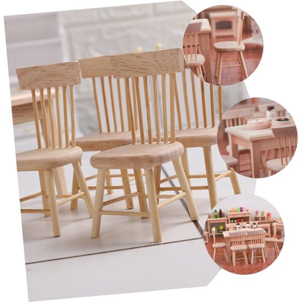 Set Mini Mobili Tavolo e Sedie in Legno per Casa delle Bambole 1:12 Decorazioni Realistiche