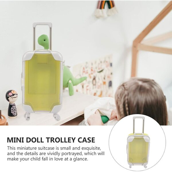 GARVALON Mini-Koffer aus gelbem Kunststoff für Puppen mit Rollen, dekoratives Accessoire