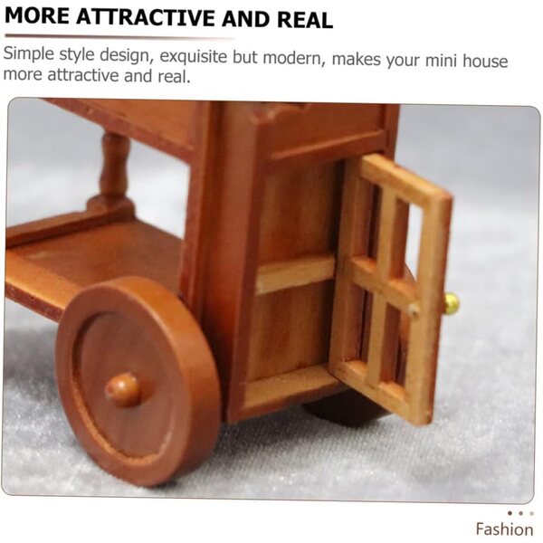 ORFOFE Mini Carrello in Legno per Casa delle Bambole, Decorazione Realistica 7,6x7,1x5,2 cm