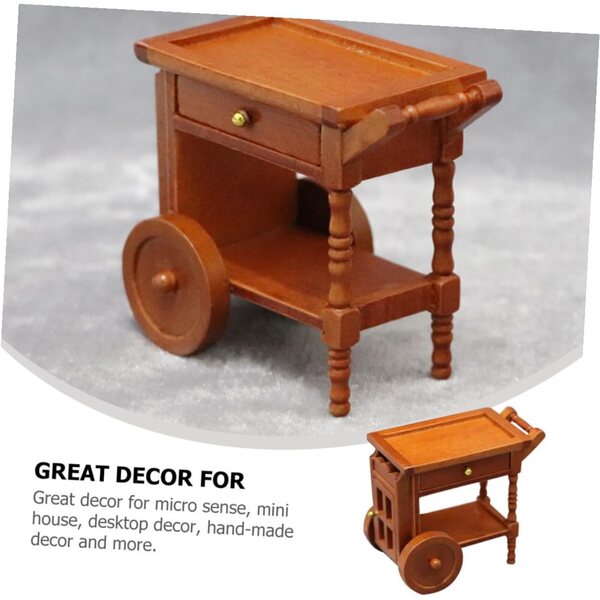 ORFOFE Mini Carrello in Legno per Casa delle Bambole, Decorazione Realistica 7,6x7,1x5,2 cm