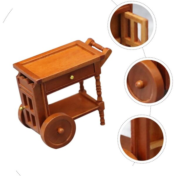 ORFOFE Mini Carrello in Legno per Casa delle Bambole, Decorazione Realistica 7,6x7,1x5,2 cm