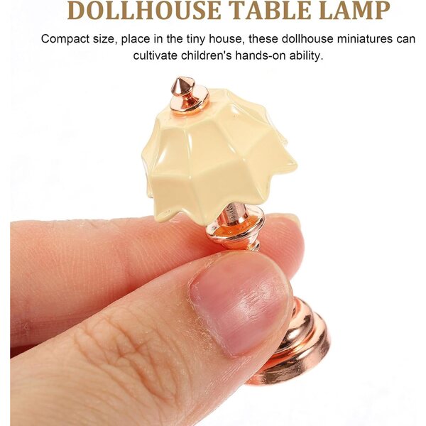 Lampada Miniatura ORFOFE 1:12 Paralume Beige Base Rosa Oro Casa delle Bambole