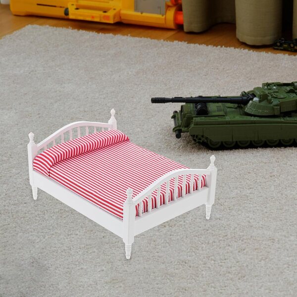Mini-Doppelbett aus rosa Birkenholz für Puppenhaus 16x12 cm