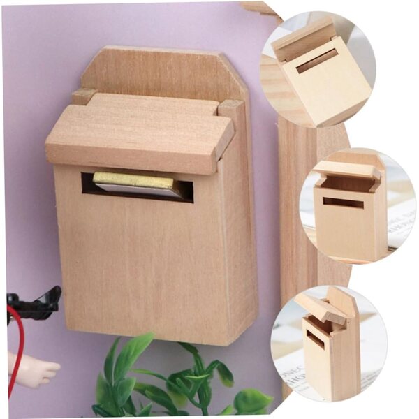 Mini cassetta postale in legno per casa delle bambole, design vuoto e bordi arrotondati ERINGOGO