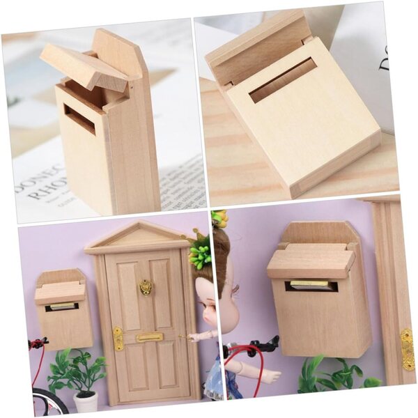 Mini cassetta postale in legno per casa delle bambole, design vuoto e bordi arrotondati ERINGOGO