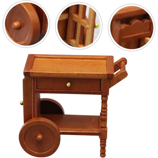 Carrello in legno per casa delle bambole ERINGOGO, mini accessorio decorativo 7,6x7,1x5,2 cm