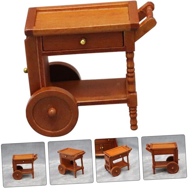 Carrello in legno per casa delle bambole ERINGOGO, mini accessorio decorativo 7,6x7,1x5,2 cm