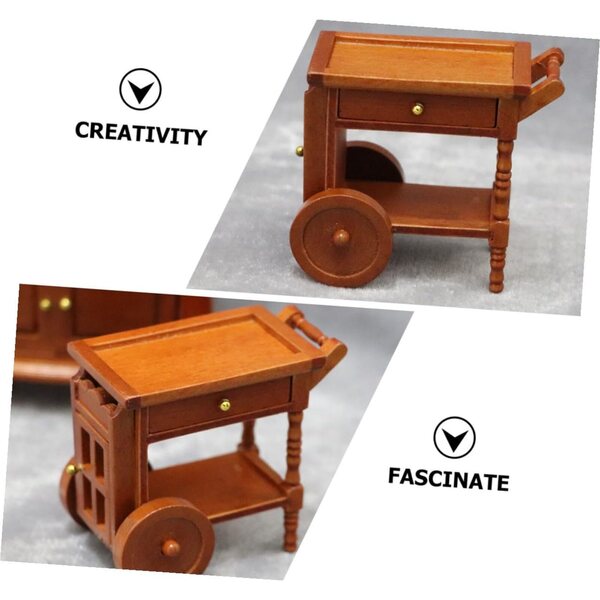 Carrello in legno per casa delle bambole ERINGOGO, mini accessorio decorativo 7,6x7,1x5,2 cm