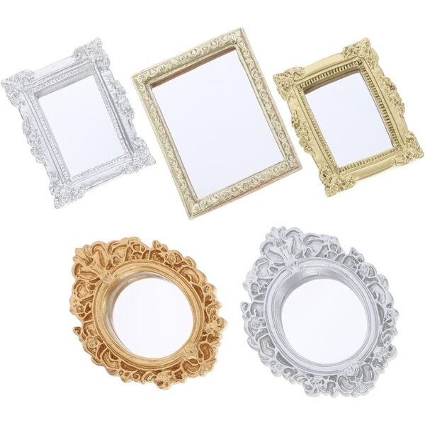 Set 5 Specchi Miniatura in Resina Vintage Decorativi per Case delle Bambole e Collezioni