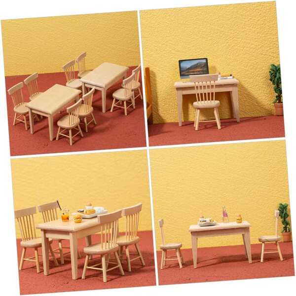 1:12 Miniatur-Möbelset aus Holz – Tisch und Stühle für Puppenhaus
