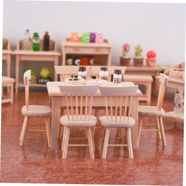 1:12 Miniatur-Möbelset aus Holz – Tisch und Stühle für Puppenhaus