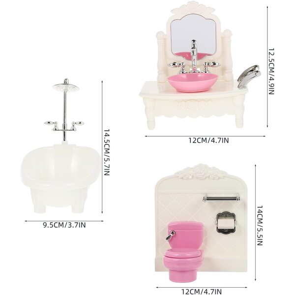 Set Mini Mobili da Bagno in Plastica per Casa delle Bambole, Accessori Realistici