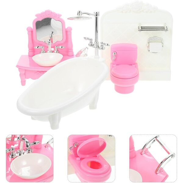 Set Mini Mobili da Bagno in Plastica per Casa delle Bambole, Accessori Realistici