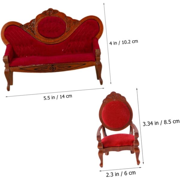 Mini Divano Vintage Rosso per Casa delle Bambole | Set 1 Divano + 2 Poltrone