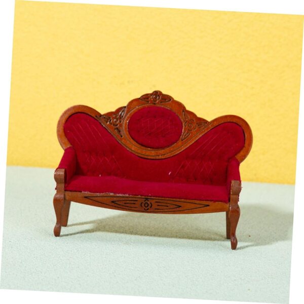 Mini Divano Vintage Rosso per Casa delle Bambole | Set 1 Divano + 2 Poltrone