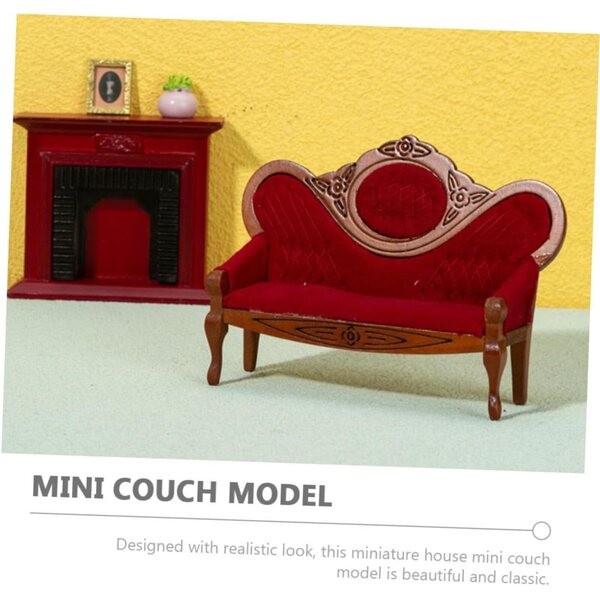 Mini Divano Vintage Rosso per Casa delle Bambole | Set 1 Divano + 2 Poltrone