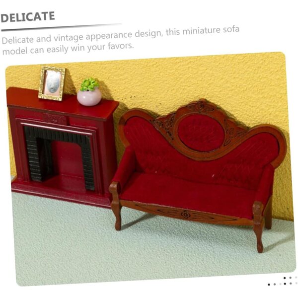 Mini Divano Vintage Rosso per Casa delle Bambole | Set 1 Divano + 2 Poltrone