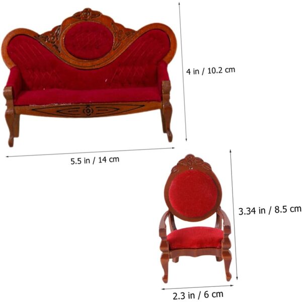 ifundom Mini Divano e Poltrona per Casa delle Bambole, Set di Mobili in Legno e Cotone
