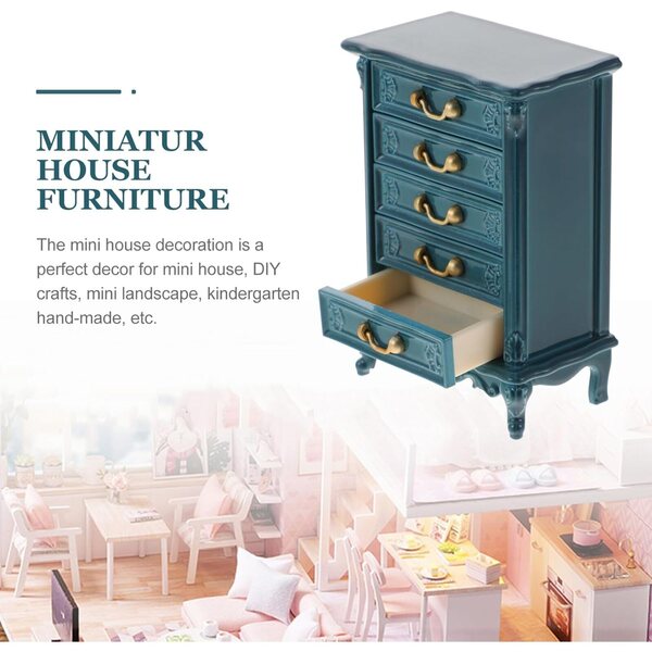 Blauer Mini-Schrank für Puppenhäuser aus Kunststoff, realistisch und dekorativ