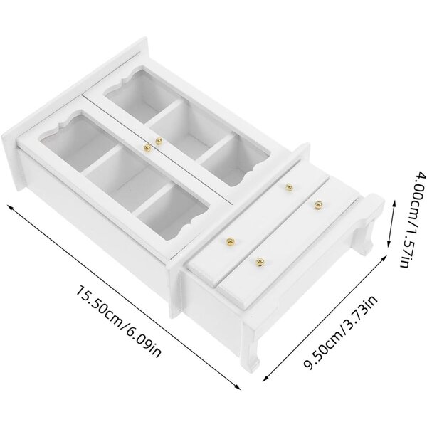 Mini libreria in legno bianca 15,5x9,5x4 cm per arredamento casa delle bambole