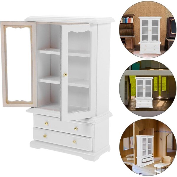 Mini libreria in legno bianca 15,5x9,5x4 cm per arredamento casa delle bambole