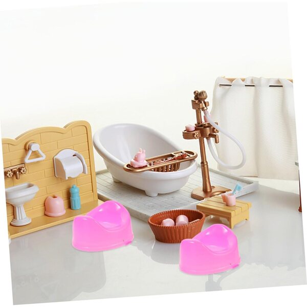 16 Mini Toilette in Plastica Rosa per Casa delle Bambole, Accessori Bagno in Miniatura