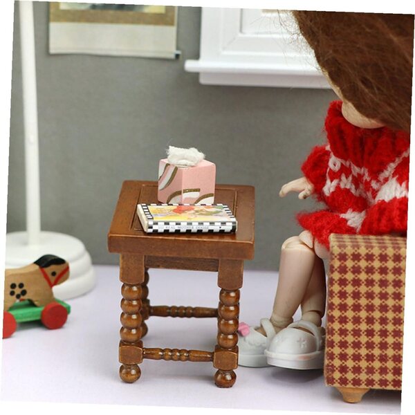 ORFOFE Tavolo Miniatura in Legno per Casa delle Bambole Decorazione Dorata