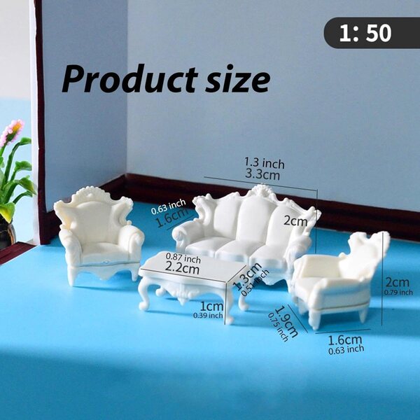 Set divani in miniatura 1:50 per casa delle bambole, design realistico e decorativo