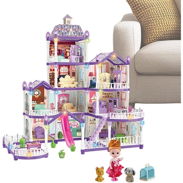 Casa De Villa di Montaggio in Miniatura con 3 Principesse e 2 Cuccioli per Bambine 4-6 anni