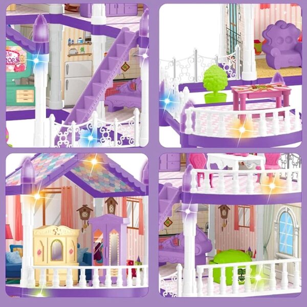 Casa De Villa di Montaggio in Miniatura con 3 Principesse e 2 Cuccioli per Bambine 4-6 anni
