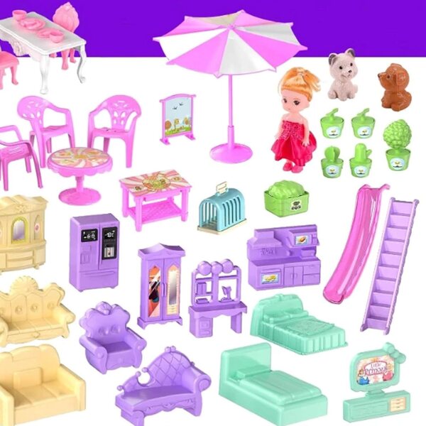Casa De Villa di Montaggio in Miniatura con 3 Principesse e 2 Cuccioli per Bambine 4-6 anni