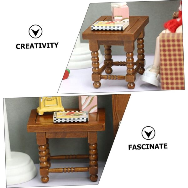 GARVALON Tavolino in Miniatura per Casa delle Bambole in Legno Marrone 5,4x4,5 cm