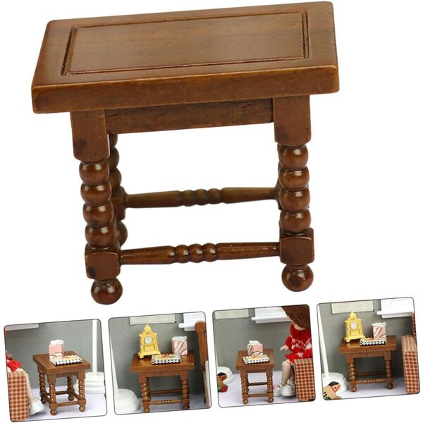GARVALON Tavolino in Miniatura per Casa delle Bambole in Legno Marrone 5,4x4,5 cm