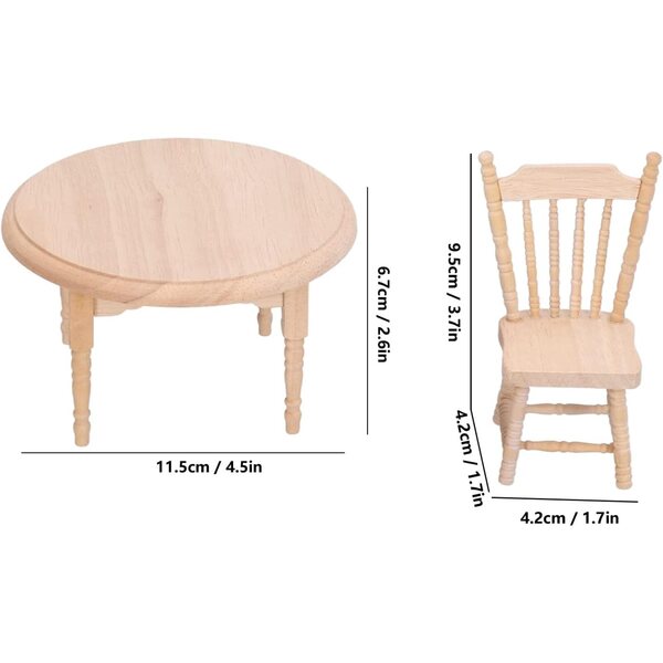 Set Mobili Miniatura Casa delle Bambole in Legno Betulla Scala 1:12 3 Pezzi