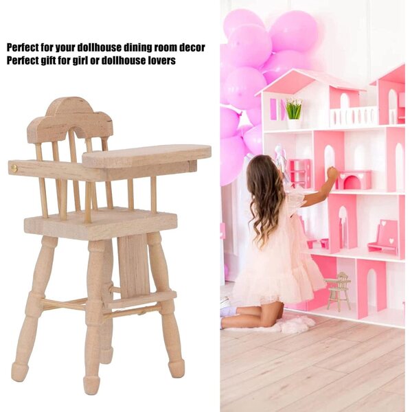 1/12 Puppenhaus-Esszimmerstuhl aus Holz mit klappbarem Birkentisch