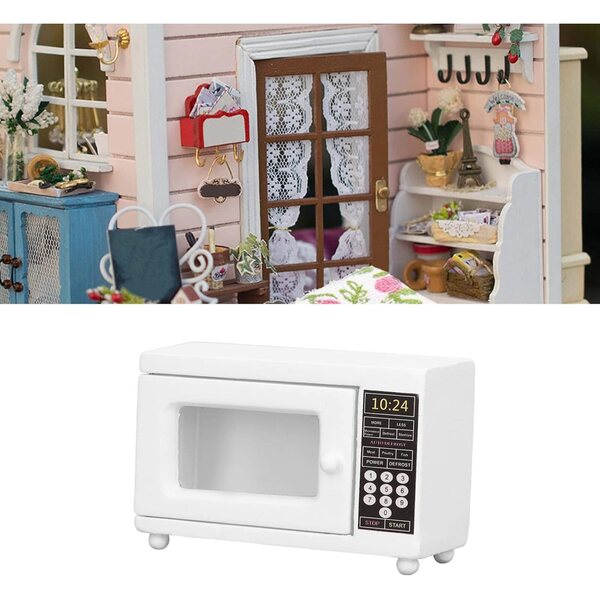Mini Forno a Microonde 1:12 in Legno per Casa delle Bambole, Accessorio Decorativo Realistico