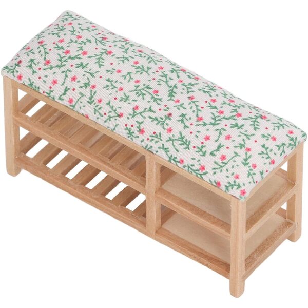 1/12 Puppenhaus Miniatur-Schuhregal, 2-lagiger Schuhschrank mit Bank