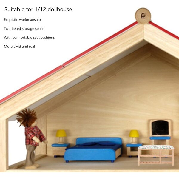 1/12 Puppenhaus Miniatur-Schuhregal, 2-lagiger Schuhschrank mit Bank