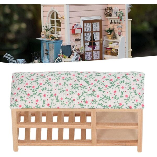 1/12 Puppenhaus Miniatur-Schuhregal, 2-lagiger Schuhschrank mit Bank
