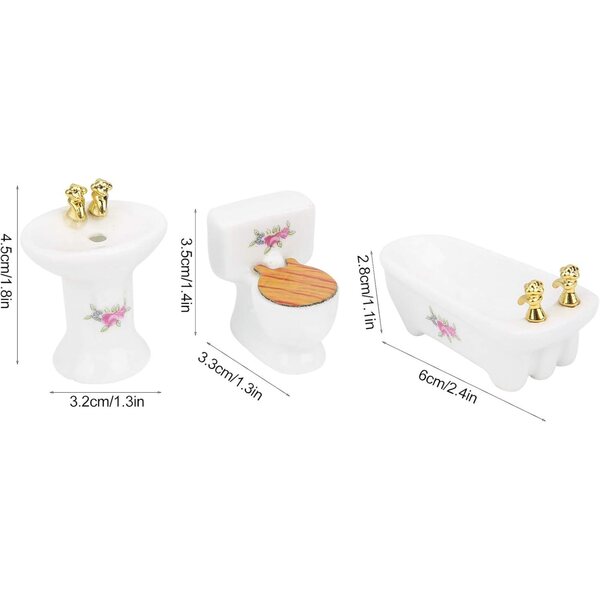 1/24 Keramik-Miniatur-Badezimmer-Set für Puppenhaus – 3 Farben