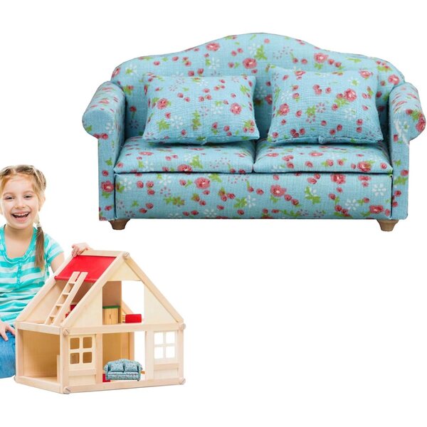 Divano per Bambole Miniatura 1:12, Design Realistico in Legno e Stoffa per Casa delle Bambole