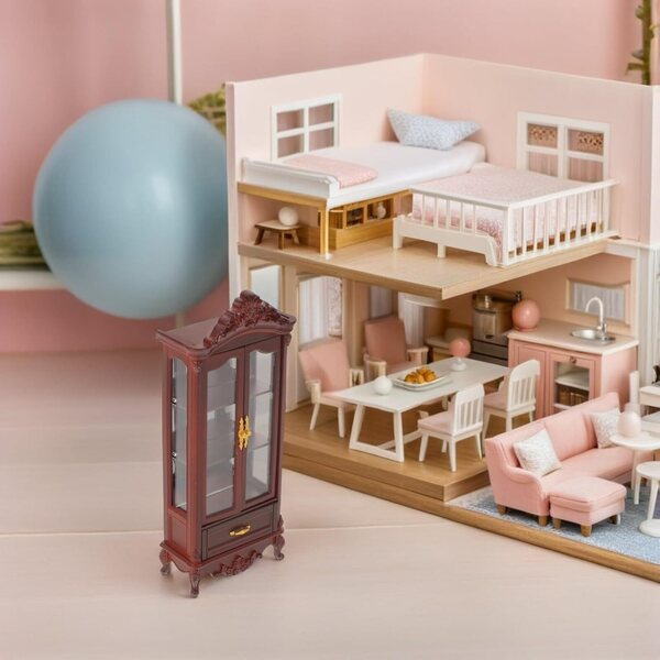 DECHOUS Mobiletto Libreria Miniatura Casa delle Bambole Vintage Doppia Porta
