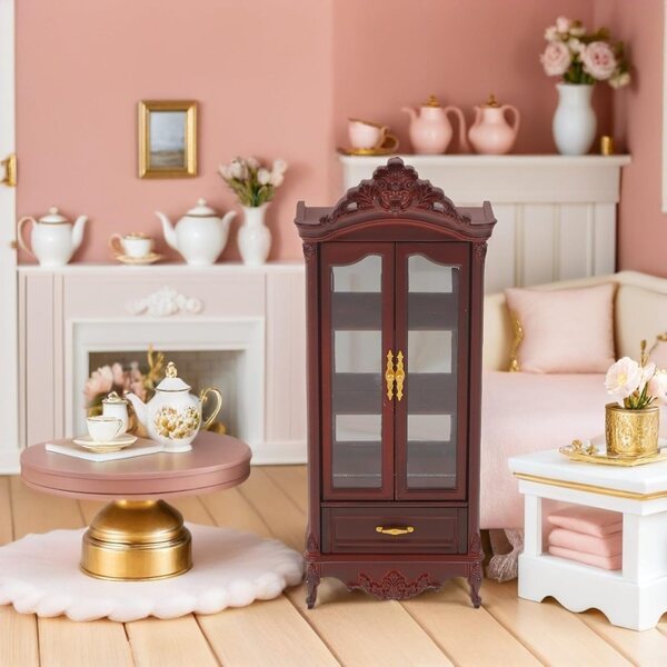 DECHOUS Mobiletto Libreria Miniatura Casa delle Bambole Vintage Doppia Porta